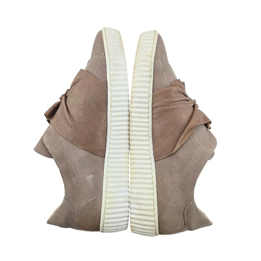 Miz Mooz Women Taupe Leather Knotted Bow Slip On Sneakers EU 39 US 8.5-9 Low Top